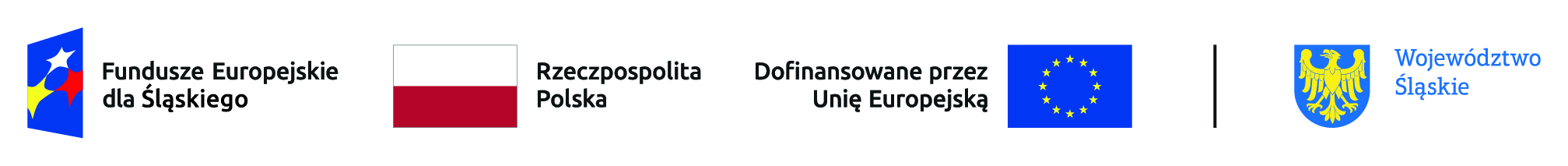 logo fundusze europejskie dla Śląskiego, flaga Rzeczpospolitej Polskiej, logo Dofinansowane przez Unię Europejską, logo Województwo Śląskie