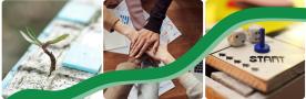 kolaż zdjęć przedstawiajacych grupę rąk uścisk rąk, na tle biurka. Logotyp województwa małopolskiego oraz logotypy UE , flagi RP.